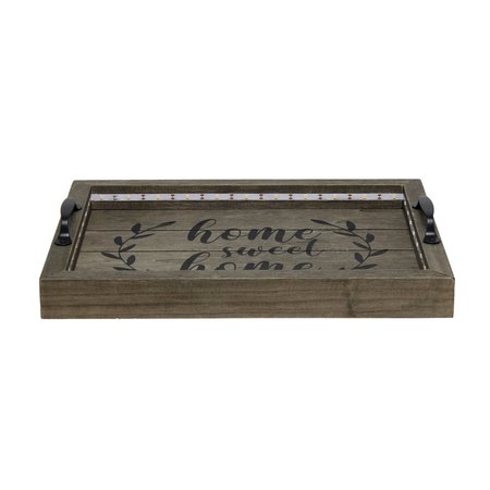 Elegant Designs LED Light Up Wooden Serving Tray with Black Handles and Home Sweet Home Black Script, Rustic Gray HG2032-RGS